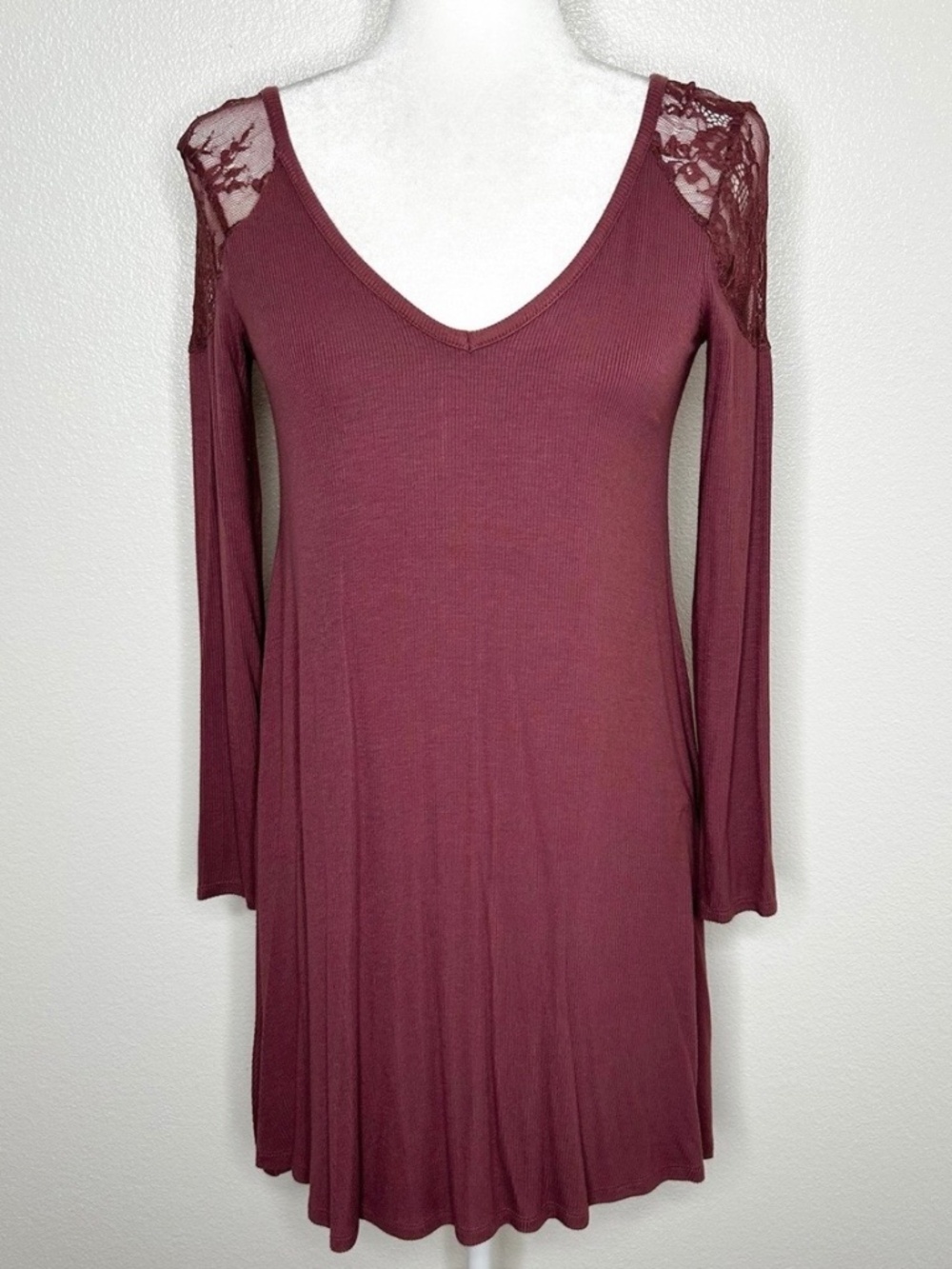 NWOT American Eagle Womens Long Sleeve V-Neck Ribbed Mini Dress Size S